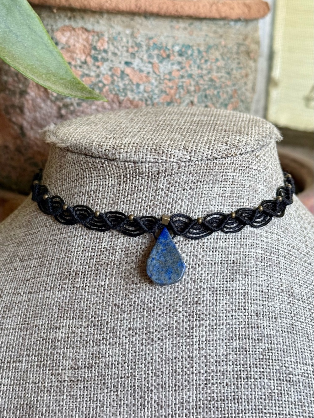 Handmade boho Micro macrame lapis lazuli choker